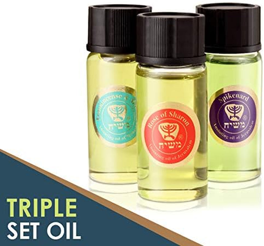 Anointing Oil from Israel - Set of 3 | from Jerusalem - Rose of Sharon, Myrrh and Frankincense, Spikenard Biblical Oils | Total Amount 1Oz Anointing Oil Made in Israel by