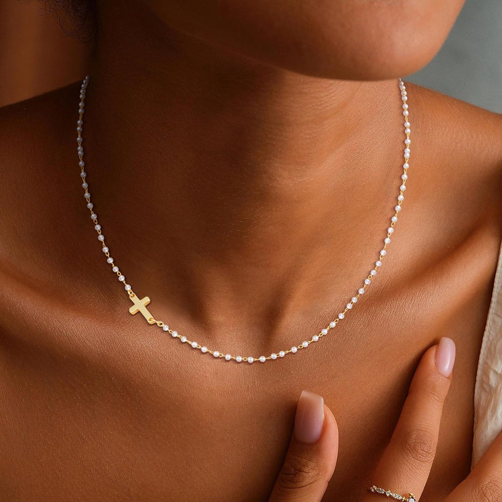 Cross Necklace for Women, 14K Gold Plated Cross Pendant Necklace Dainty Cross Ch