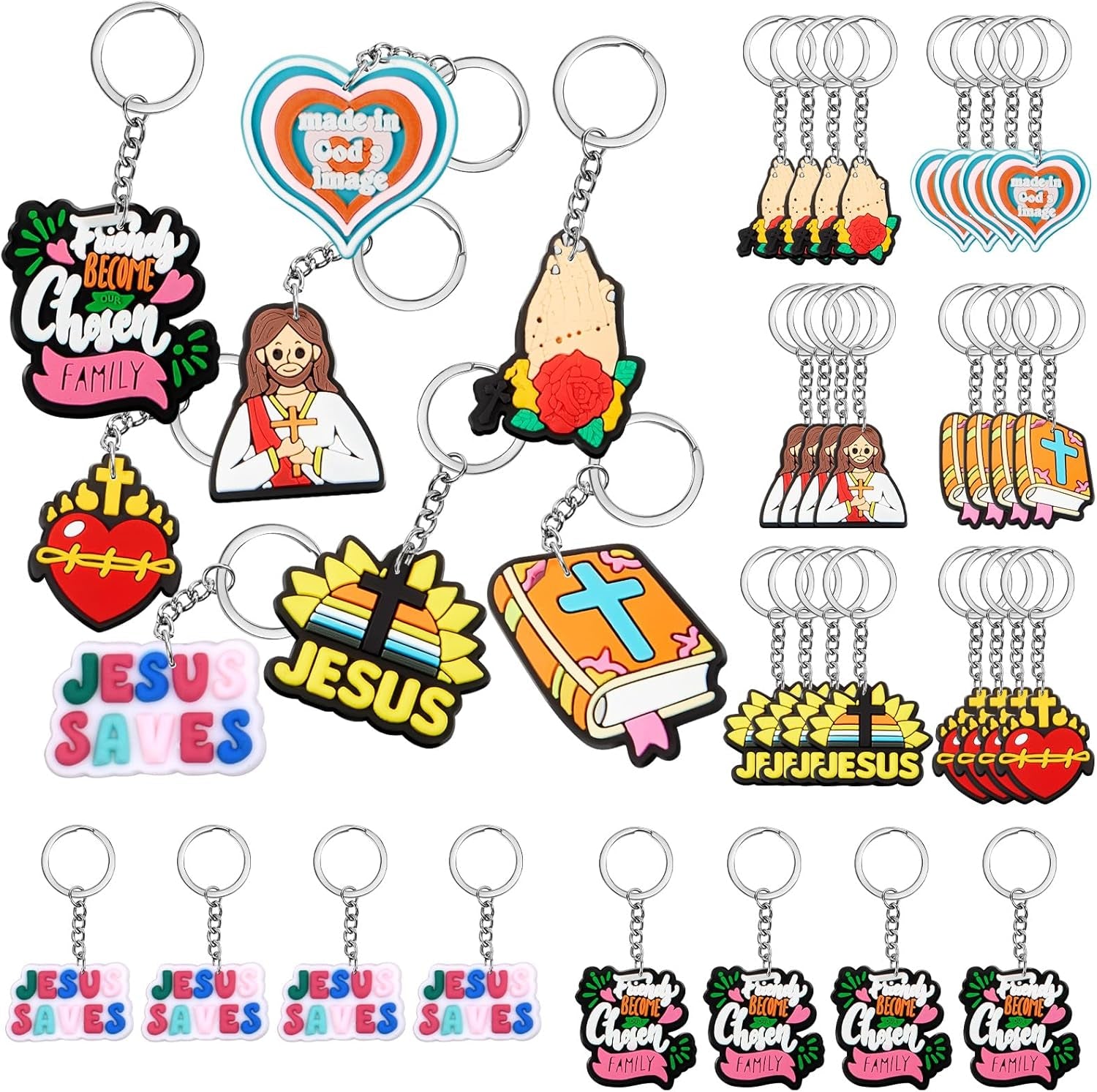 36 Pcs Christian Keychains Jesus Bible Verse Key Chains Bulk for Women Easter Gifts Religious Christian Prizes Cross Scripture Church Party Favors Supplies (Cute)