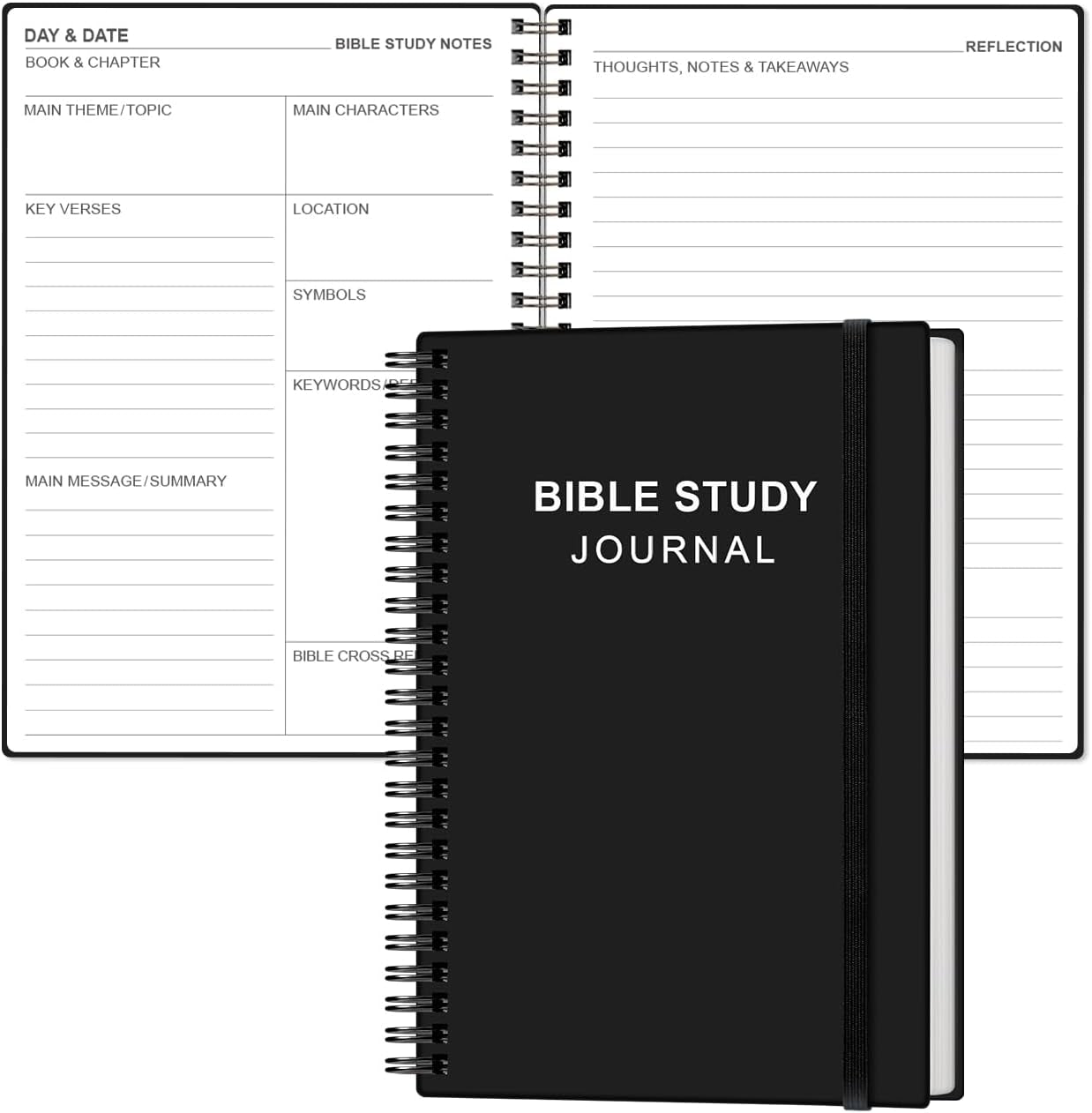 Bible Study Journal – Church Notes Notebooks – Note Taking & Journaling Kit, 5.8" X 8.5", Black
