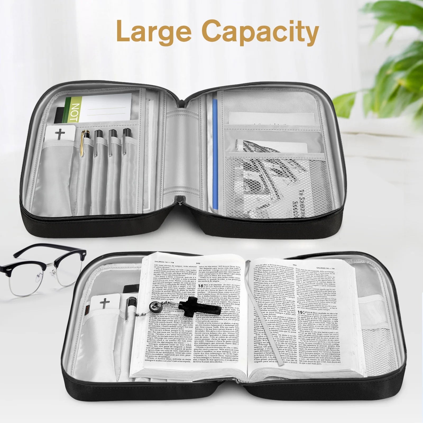 Bible Cover, Carrying Book Case Church Bag Bible Protective with Handle and Zippered Pocket, Perfect Gift for Men Women Father, Black & Brown