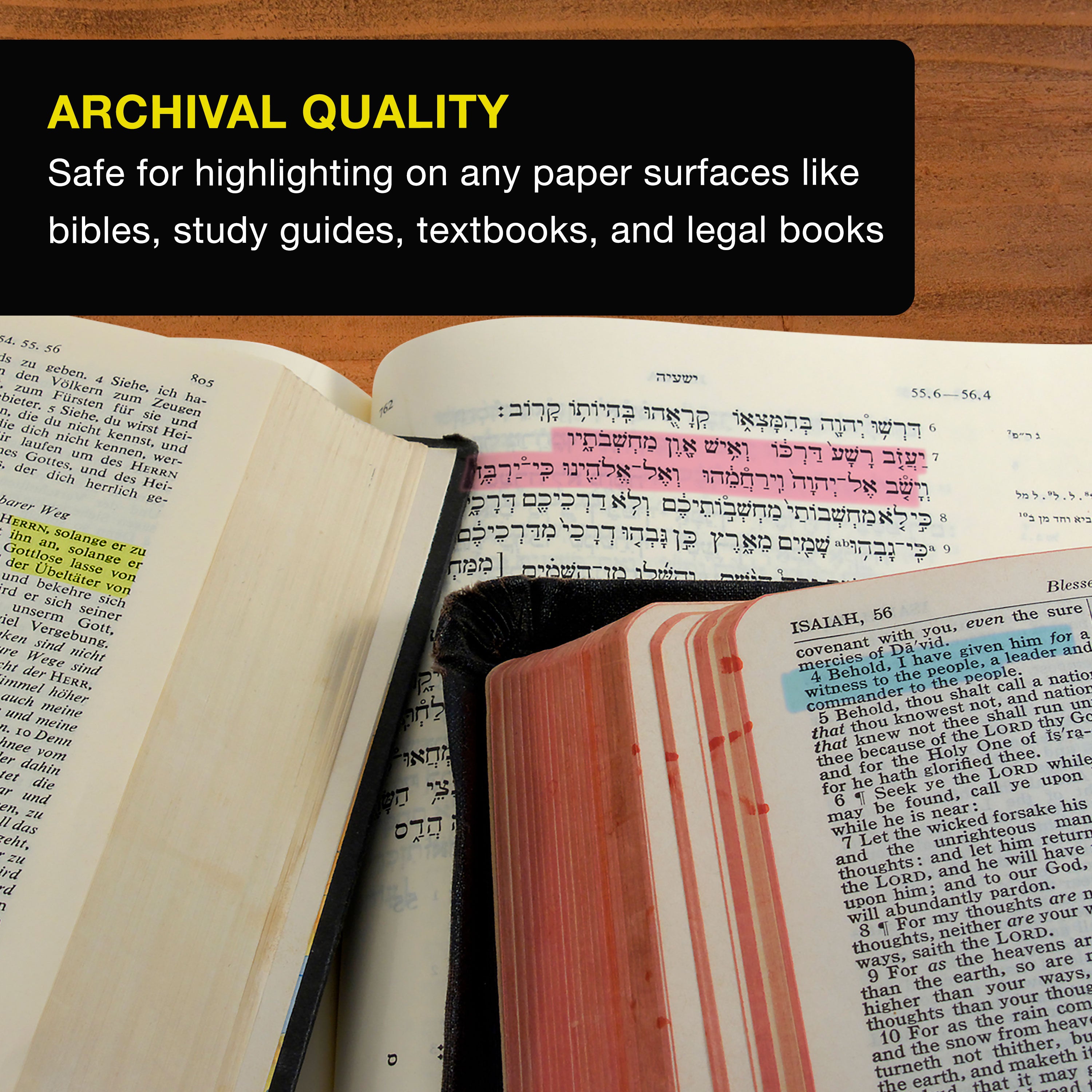 Bible Safe Gel Highlighters, Pack of 16 - 2 Sets of 8 Bright Neon Fluorescent Highlight Colors Yellow, Orange, Pink, Purple, Green, Blue - Won'T Bleed, Fade or Smear - Study Guide