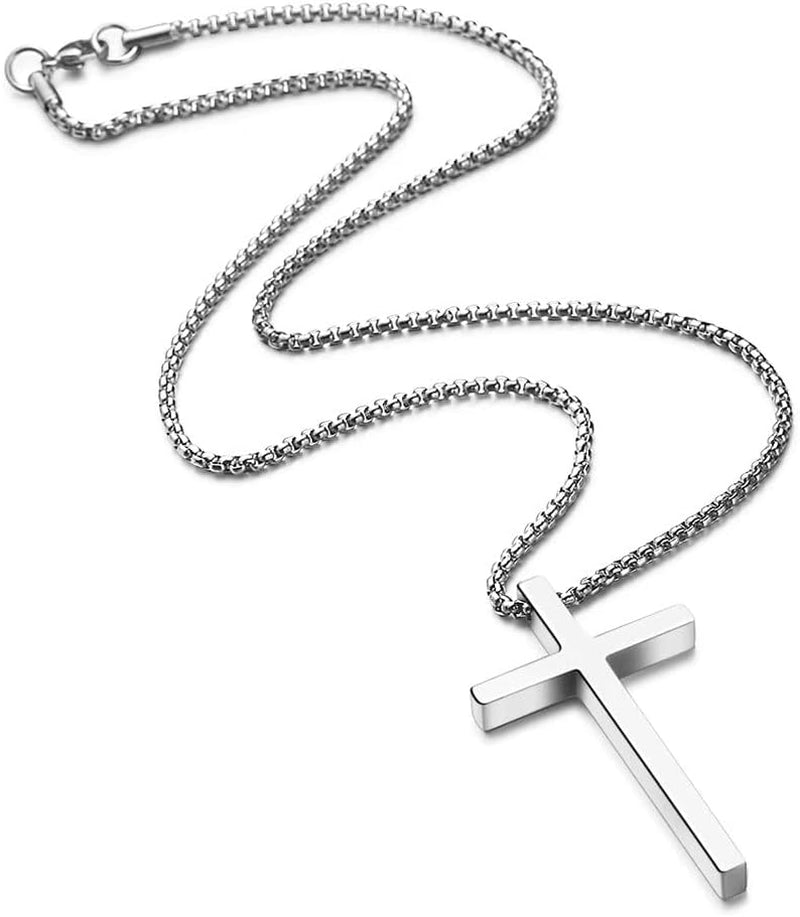 Easter Gifts for Men Boys Kids - Stainless Steel Cross Pendant Chain Necklaces for Men, Mens 16-30 Inches Chain Gold Silver Black Cross Necklace Boys Jewelry Gifts