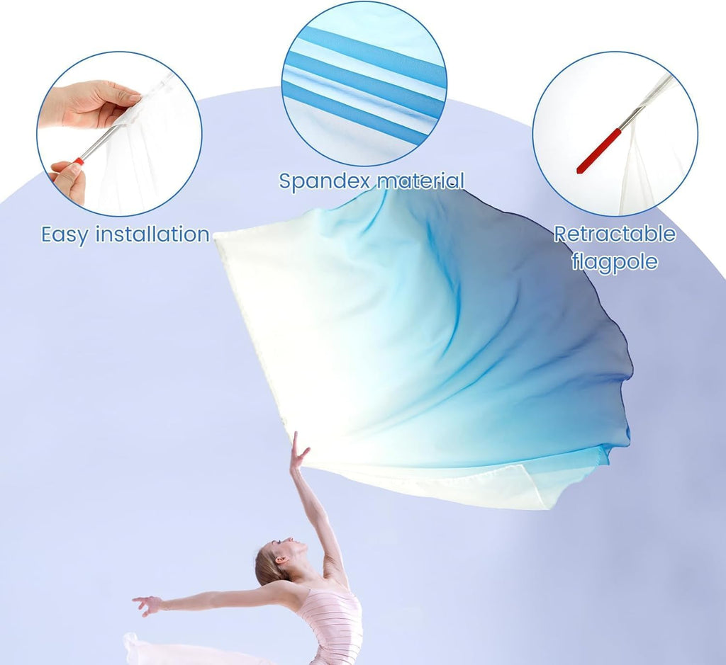 2Pcs Dance Worship Flag with Telescopic Pole Soft Elegant Charming Praise Dance Flag 1.4×1.9M Portable Praise Dance Worship Flags for Church Dance Banner Practice Performance（White and Blue）