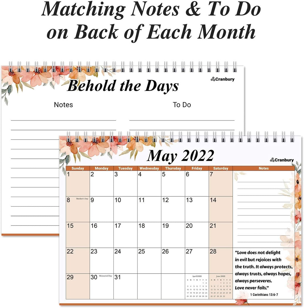 Standing Desk Calendar 2021-2022 - (Bible Calendar), Use Bible Verse Calendar from July 2021 to December 2022, Inspirational Desk Calendar 2022, Floral Designs, Christian Calendar 2021-2022