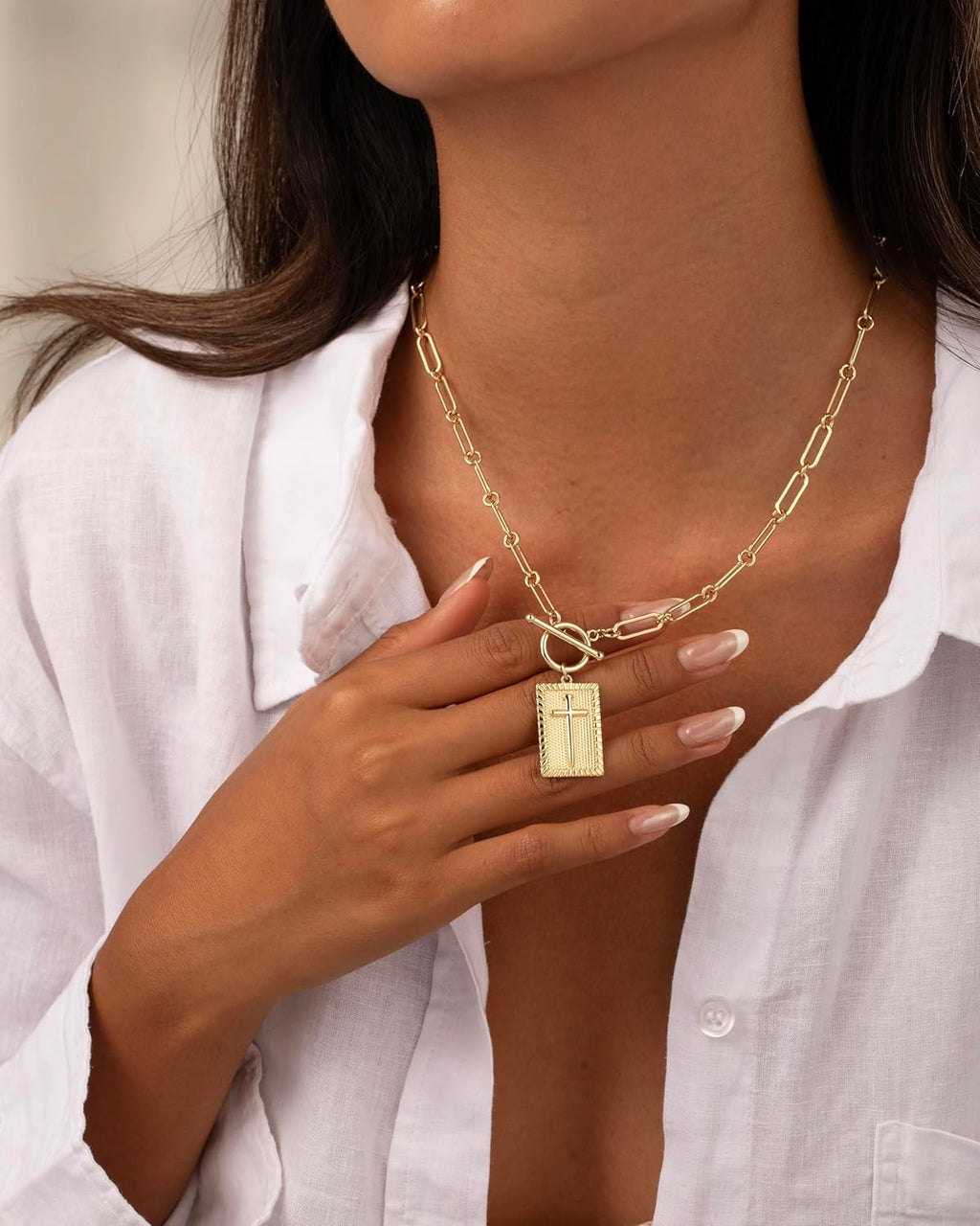 Valentines Day Gifts 14K Gold Plated and Silver Plated Cross Necklace for Women, Non-Tarnish Faith Jewelry with Toggle Clasp, Fashion Necklace Gifts for Women, Christian Faith, Communion, Birthday & Christmas