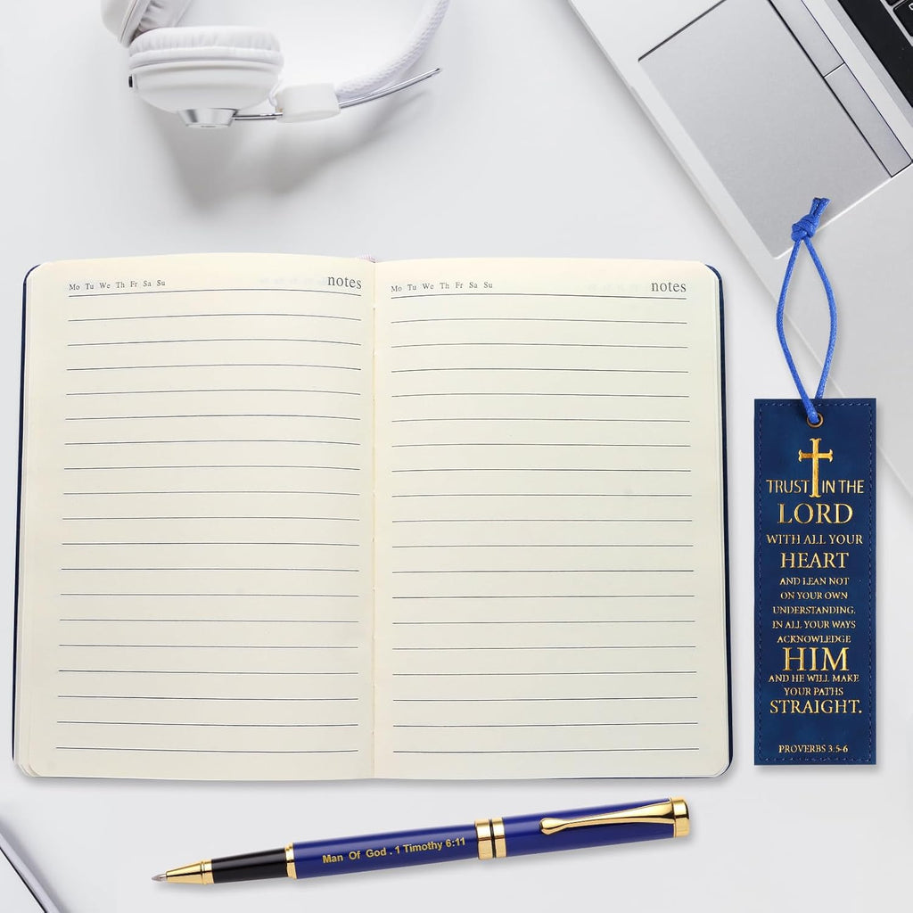 3 Pieces Christian Gifts for Men Christmas Gifts for Dad Bible Verse Inspirational Notebook Bible Verse Ballpoint Pen Trust in the Lord Bookmark for Men Office School Study Supplie
