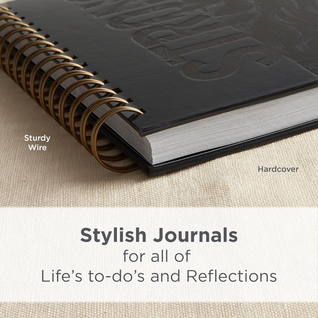 Christian Art Gifts Journal W/Scripture Strong Lion Joshua 1:9, Black and Gray 192 Ruled Pages, Large Hardcover Notebook, Wire Bound