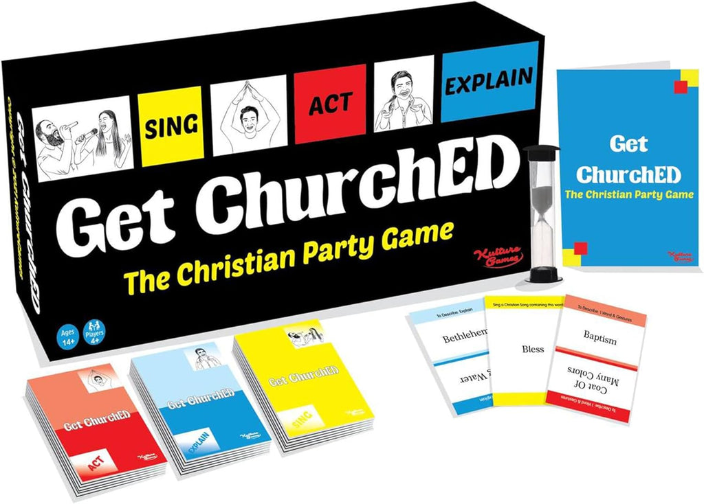 Get Churched | the Christian Party Game| Christian Gifts & Cards | Bible Trivia Game | Charades Games | Family & Youth Groups | Bible Quiz (Sing, Act/Charades, Explain)