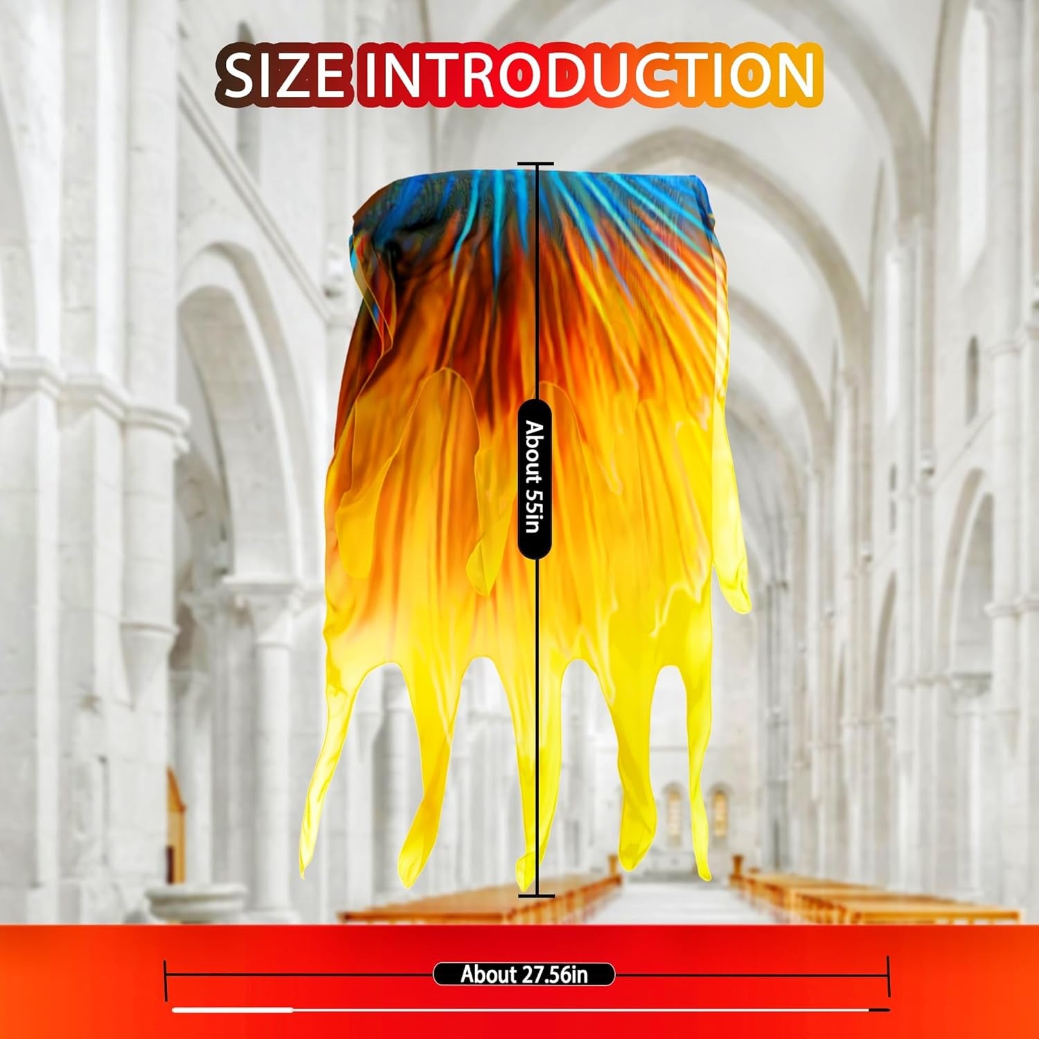 55'' Double Layered Worship Flags for Dance Church, Praise Dance Flags for Worship, Praise Flag with Flexible Rod and Storage Bag, Set of 2, Yellow-Orange-Blue