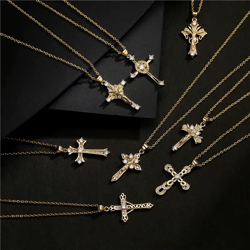 Gold Color Jesus Cross Pendant Stainless Steel Chain Necklace for Women Men Classic Design Christain Jewelry Gift