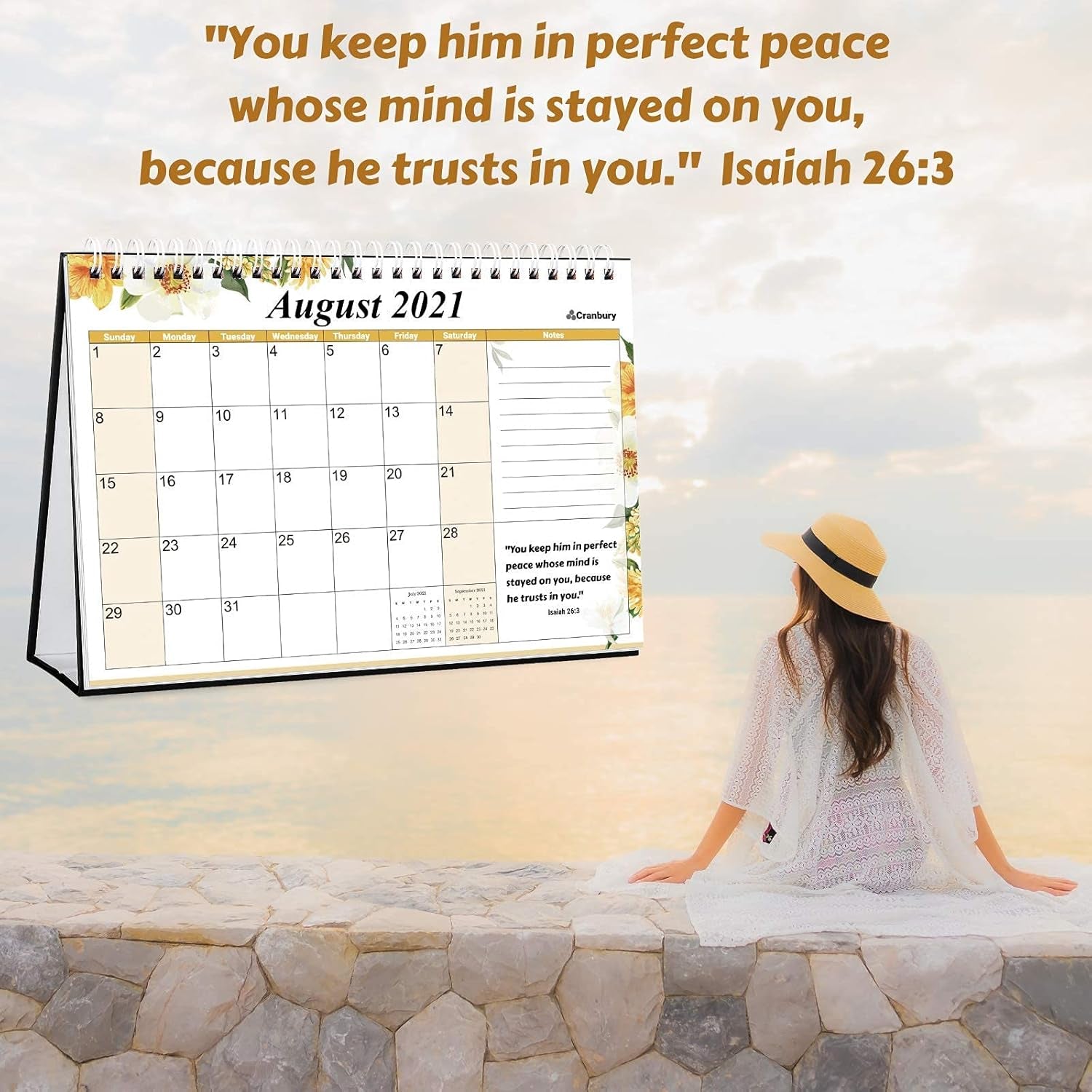 Standing Desk Calendar 2021-2022 - (Bible Calendar), Use Bible Verse Calendar from July 2021 to December 2022, Inspirational Desk Calendar 2022, Floral Designs, Christian Calendar 2021-2022