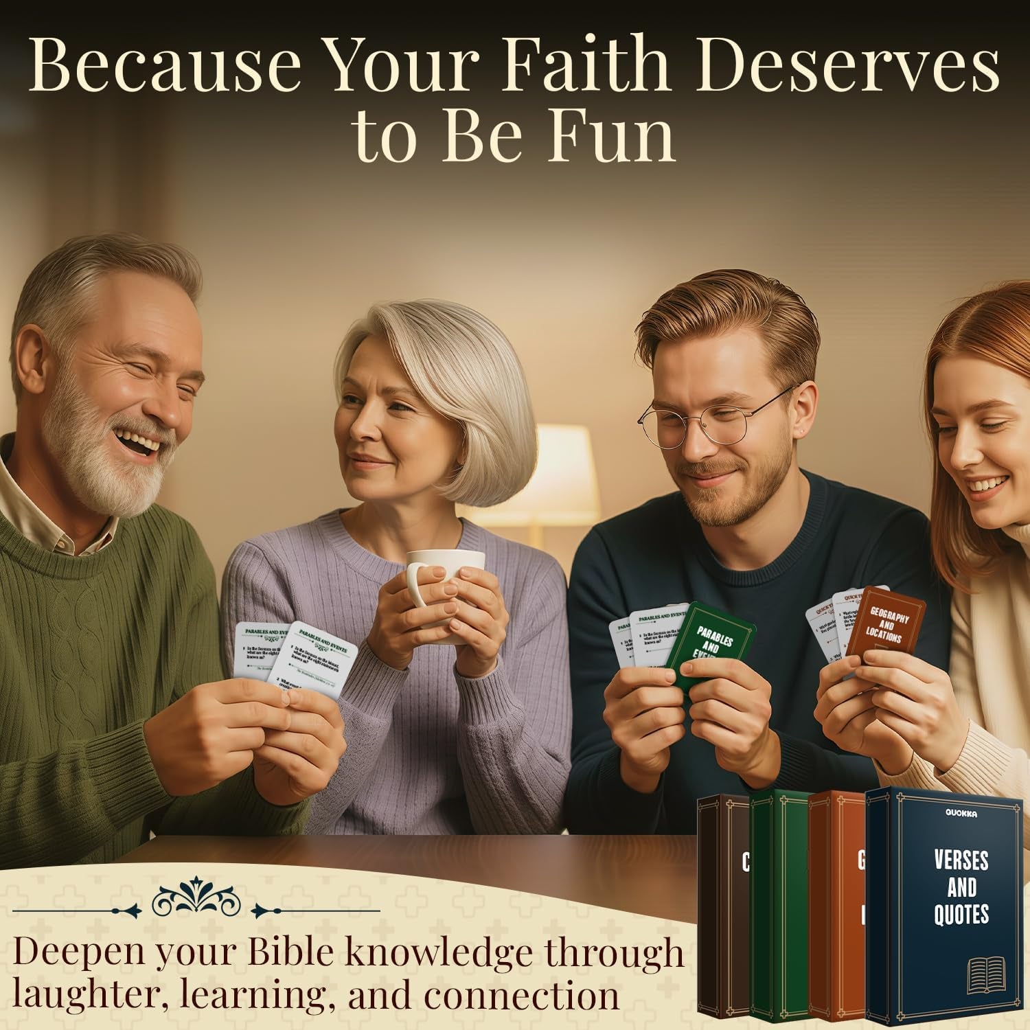 Bible Trivia Game for Adults – 500 Bible Questions for Christians – Fun Christian Trivia Card Games for Adults & Family – Religious Gifts for Men and Women - 4 Rich Categories to Learn and Play