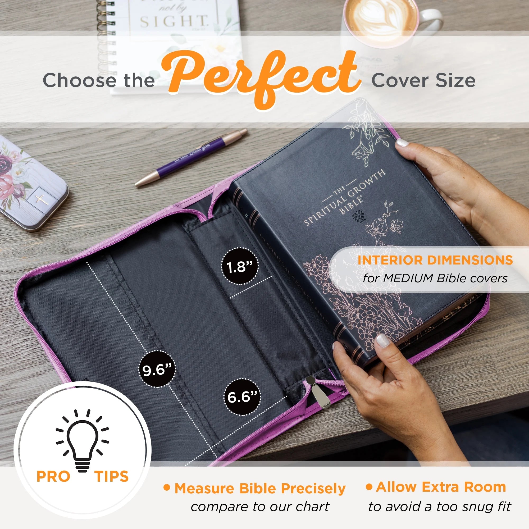 Protective Purple Floral Faux Leather Fashion Bible Cover Carry Case with Handle for Women: Be Still and Know - Psalm 46:11 Inspirational Bible Verse, Medium