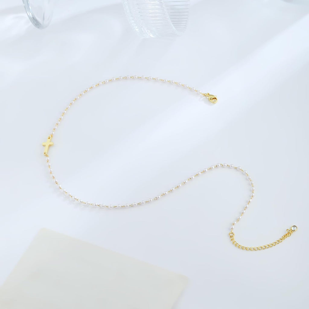 Cross Necklace for Women, 14K Gold Plated Cross Pendant Necklace Dainty Cross Ch