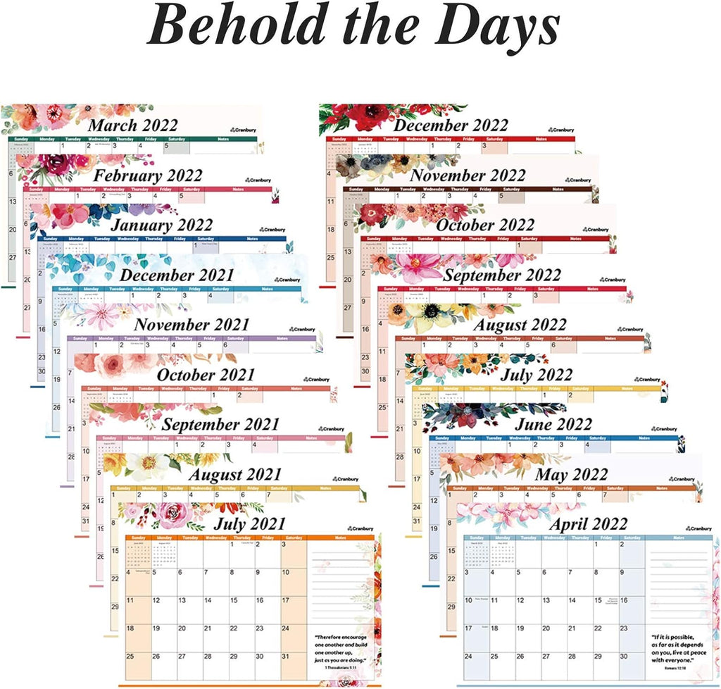 Standing Desk Calendar 2021-2022 - (Bible Calendar), Use Bible Verse Calendar from July 2021 to December 2022, Inspirational Desk Calendar 2022, Floral Designs, Christian Calendar 2021-2022