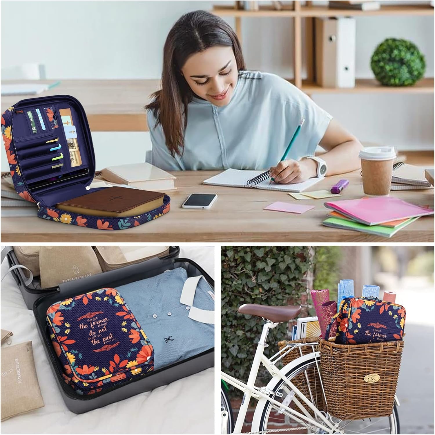 Floral Bible Cover W/A Bookmark,  Carrying Book Case Church Bag Bible Protective with Handle and Zippered Back Pocket, Perfect Gift for Adults Lady Women Mother, Colors of Autumn