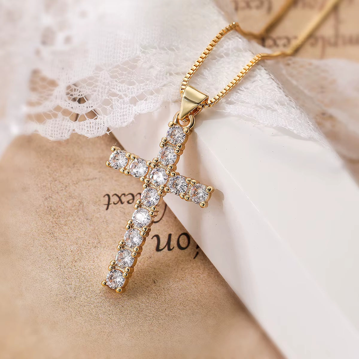Gold Color Jesus Cross Pendant Stainless Steel Chain Necklace for Women Men Classic Design Christain Jewelry Gift