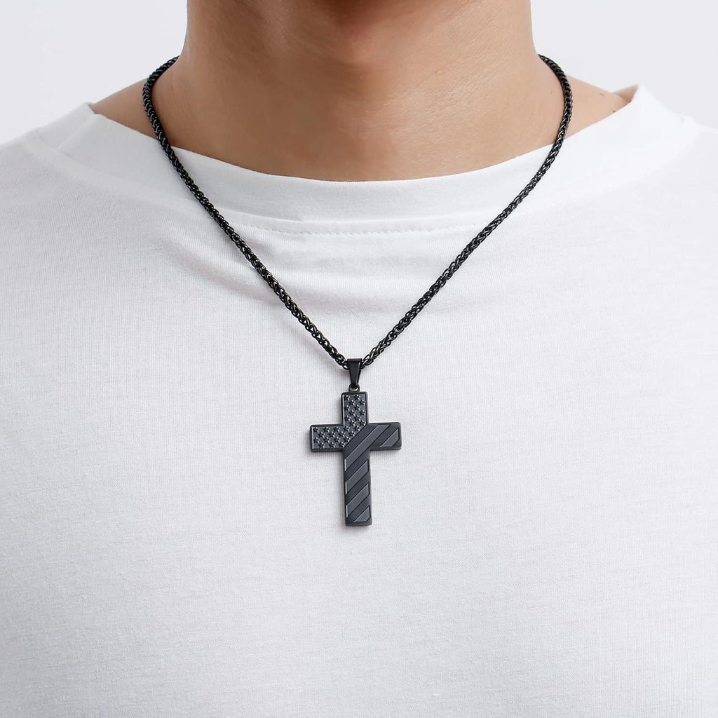 Easter Basket Stuffers-18+2 Inch Cross Necklace Bible Verse Stainless Steel American Flag Pendant Chain for Men Boys Cross Jewelry Gift