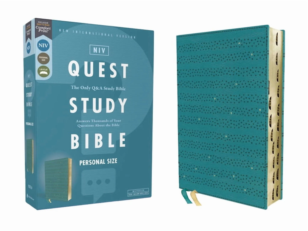 Niv, Quest Study Bible, Personal Size, Leathersoft, Teal, Thumb Indexed, Comfort Print: the Only Q and a Study Bible, (Hardcover)