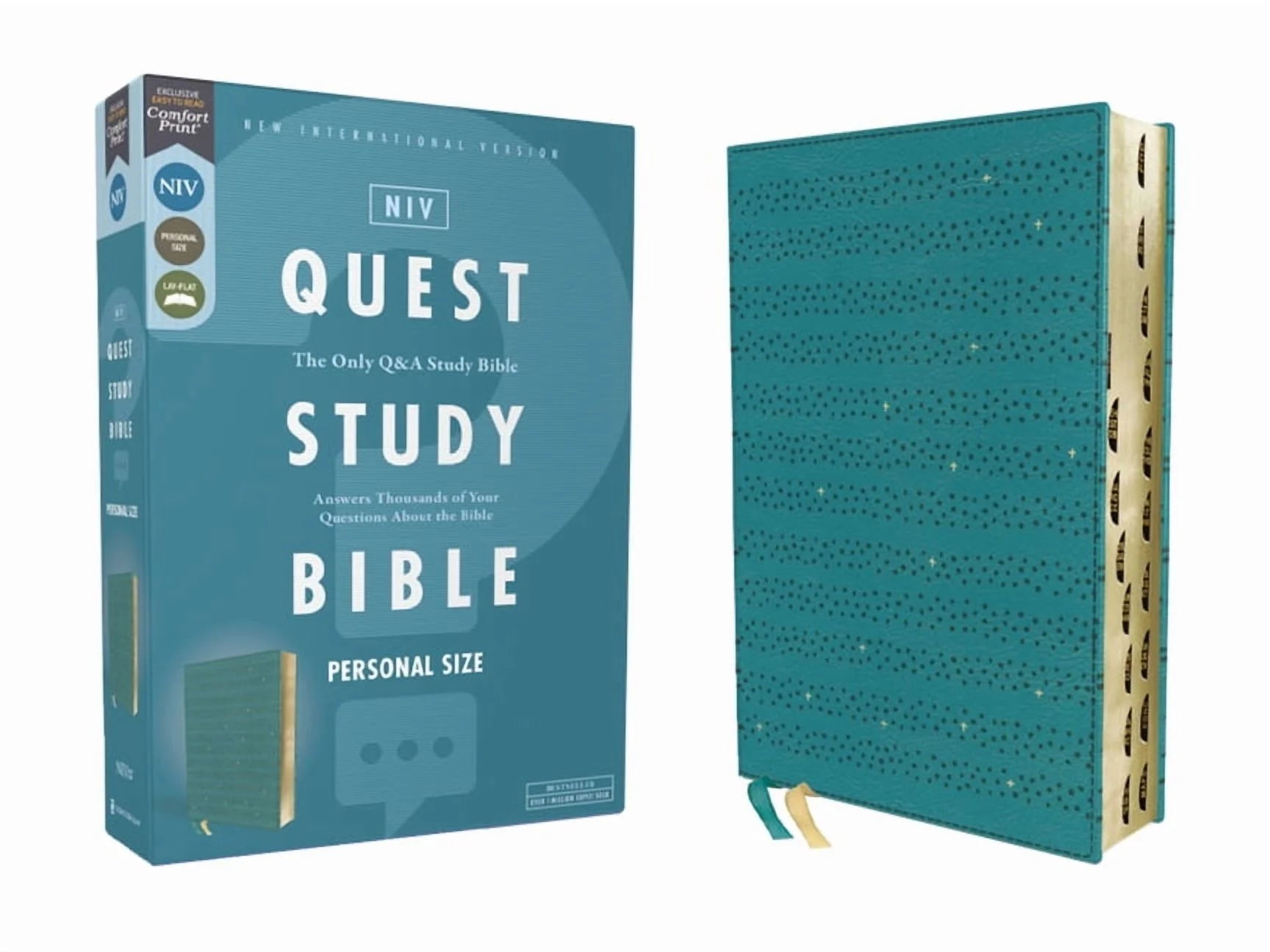 Niv, Quest Study Bible, Personal Size, Leathersoft, Teal, Thumb Indexed, Comfort Print: the Only Q and a Study Bible, (Hardcover)