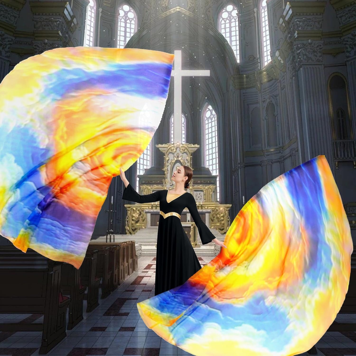 Worship Flags for Dance Church,Praise Dance Flags for Worship Set(2 Flags+ 2 Flexi Rods+1 Storage Bag) #SKM