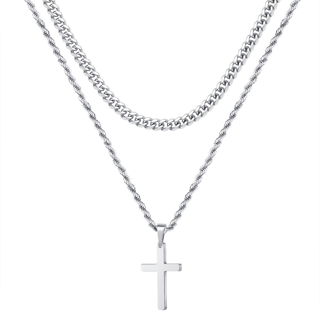 Yooblue Cross Necklace for Men - Stainless Steel Cross Chain Necklace