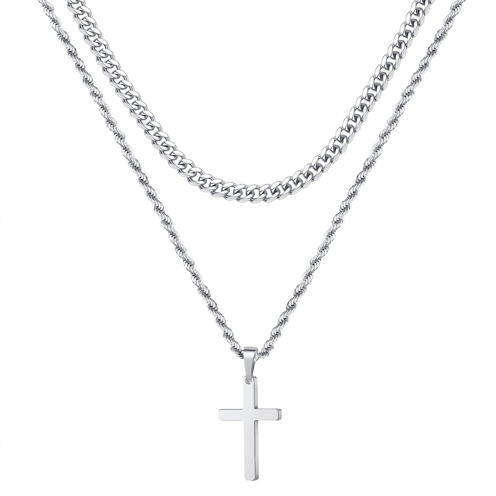 Yooblue Cross Necklace for Men - Stainless Steel Cross Chain Necklace
