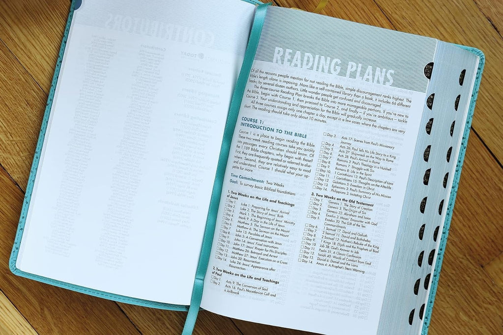 Niv, Quest Study Bible, Personal Size, Leathersoft, Teal, Thumb Indexed, Comfort Print: the Only Q and a Study Bible, (Hardcover)
