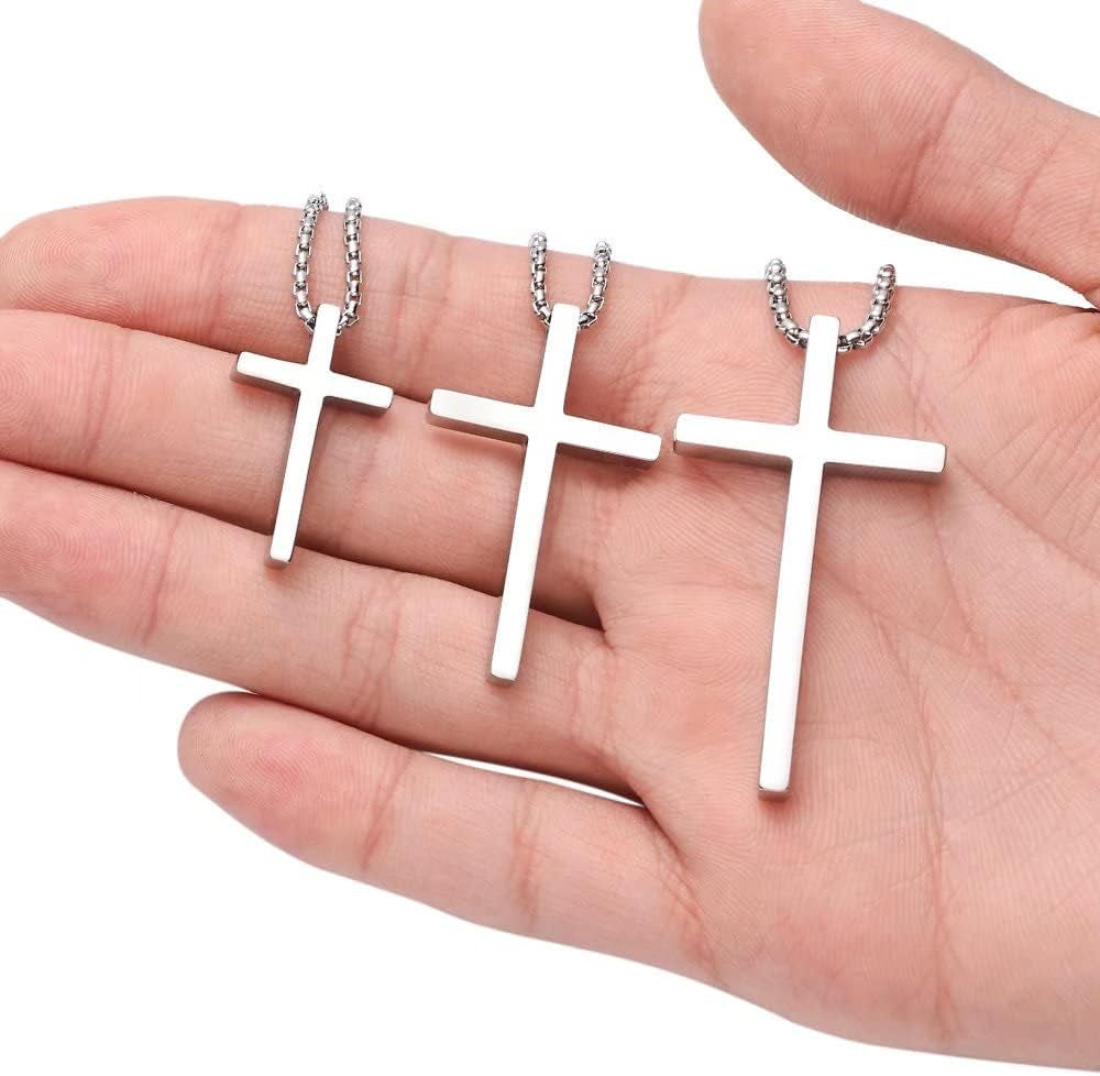 Easter Gifts for Men Boys Kids - Stainless Steel Cross Pendant Chain Necklaces for Men, Mens 16-30 Inches Chain Gold Silver Black Cross Necklace Boys Jewelry Gifts