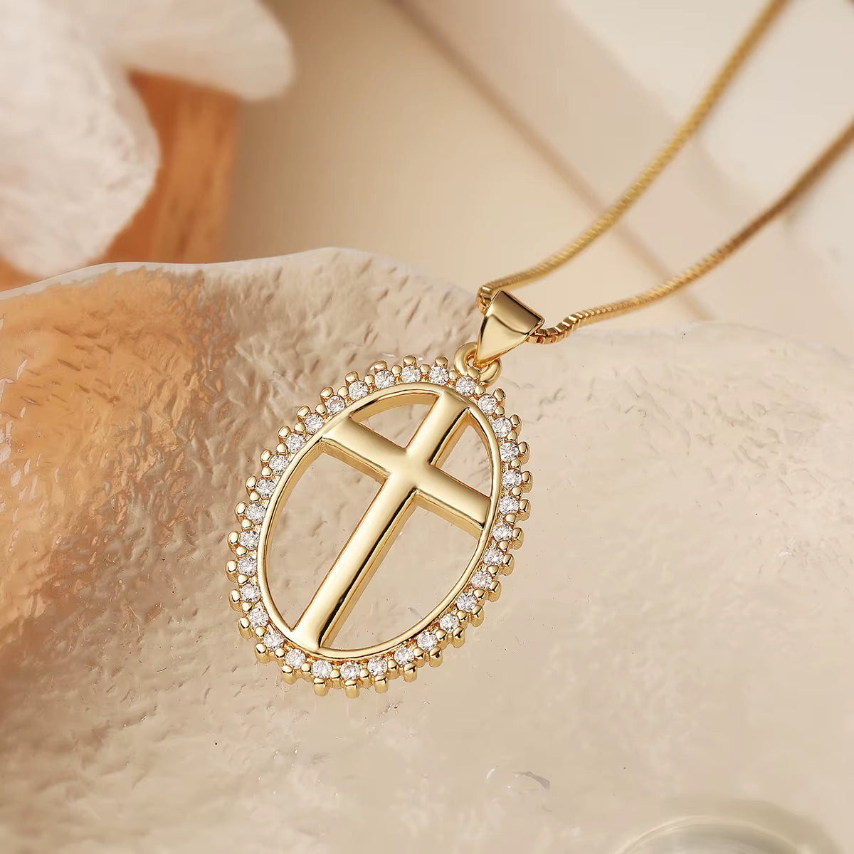 Gold Color Jesus Cross Pendant Stainless Steel Chain Necklace for Women Men Classic Design Christain Jewelry Gift