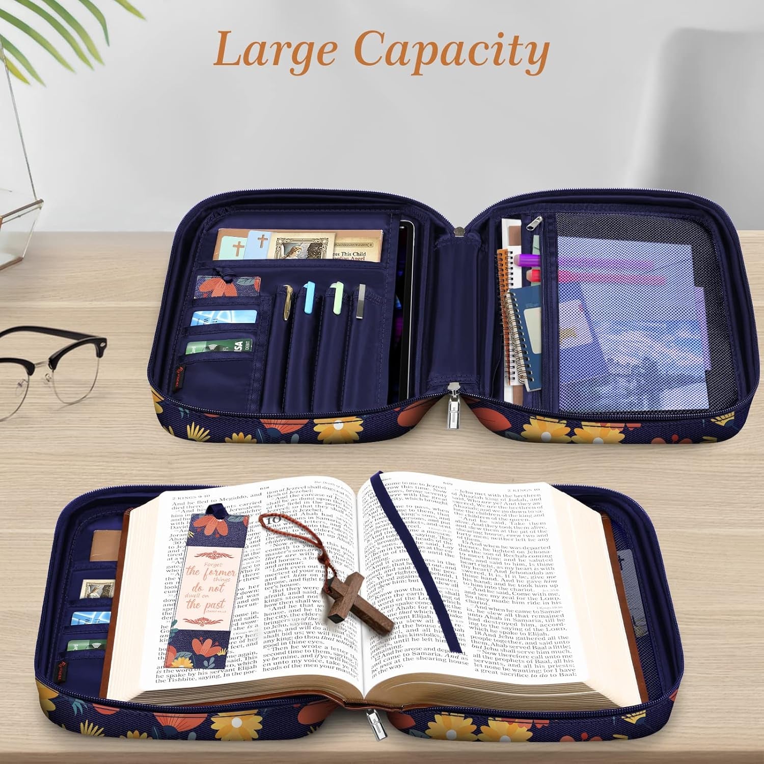 Floral Bible Cover W/A Bookmark,  Carrying Book Case Church Bag Bible Protective with Handle and Zippered Back Pocket, Perfect Gift for Adults Lady Women Mother, Colors of Autumn