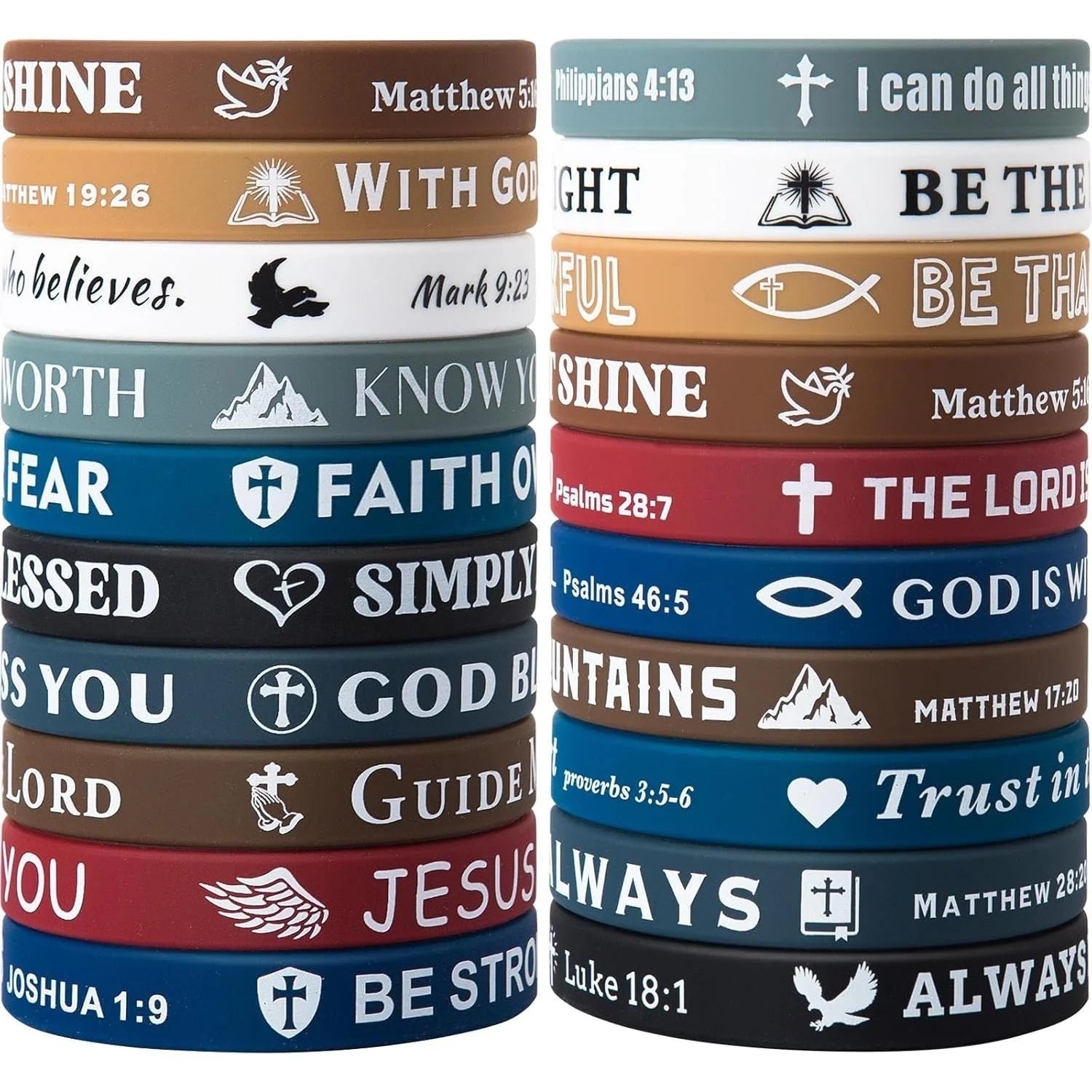 Bible Verse Bracelets – 20 Pcs Silicone Bracelets Bulk Jesus Bracelets – Cute Christian Bracelet Colored Wristbands – Comfortable and Lightweight – Perfect Religious Gifts for Men, Women