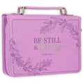 Protective Purple Floral Faux Leather Fashion Bible Cover Carry Case with Handle for Women: Be Still and Know - Psalm 46:11 Inspirational Bible Verse, Medium