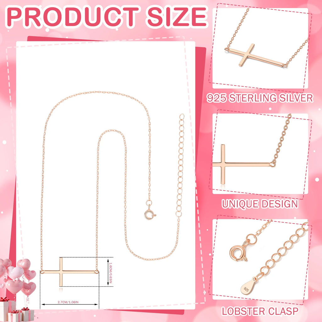 925 Sterling Silver Rose Gold-Tone Sideways Cross Pendant Necklace