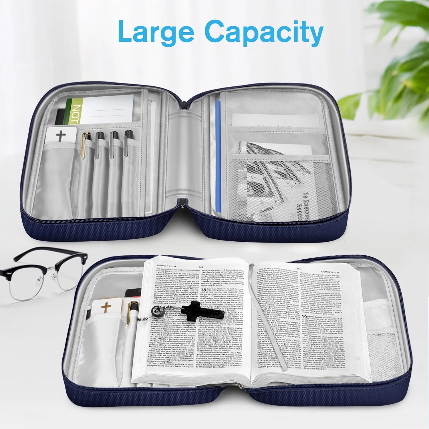 Bible Cover, Carrying Book Case Church Bag Bible Protective with Handle and Zippered Pocket, Perfect Gift for Men Women Father, Navy