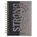 Christian Art Gifts Journal W/Scripture Strong Lion Joshua 1:9, Black and Gray 192 Ruled Pages, Large Hardcover Notebook, Wire Bound