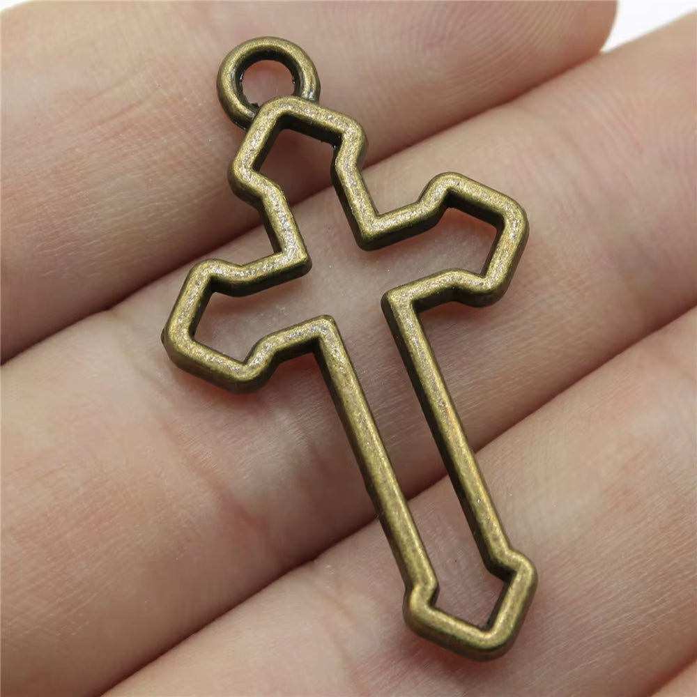 10Pcs 38X22Mm 3 Colors Hollow Cross Pendant Hollow Cross Charm Cross Pendants