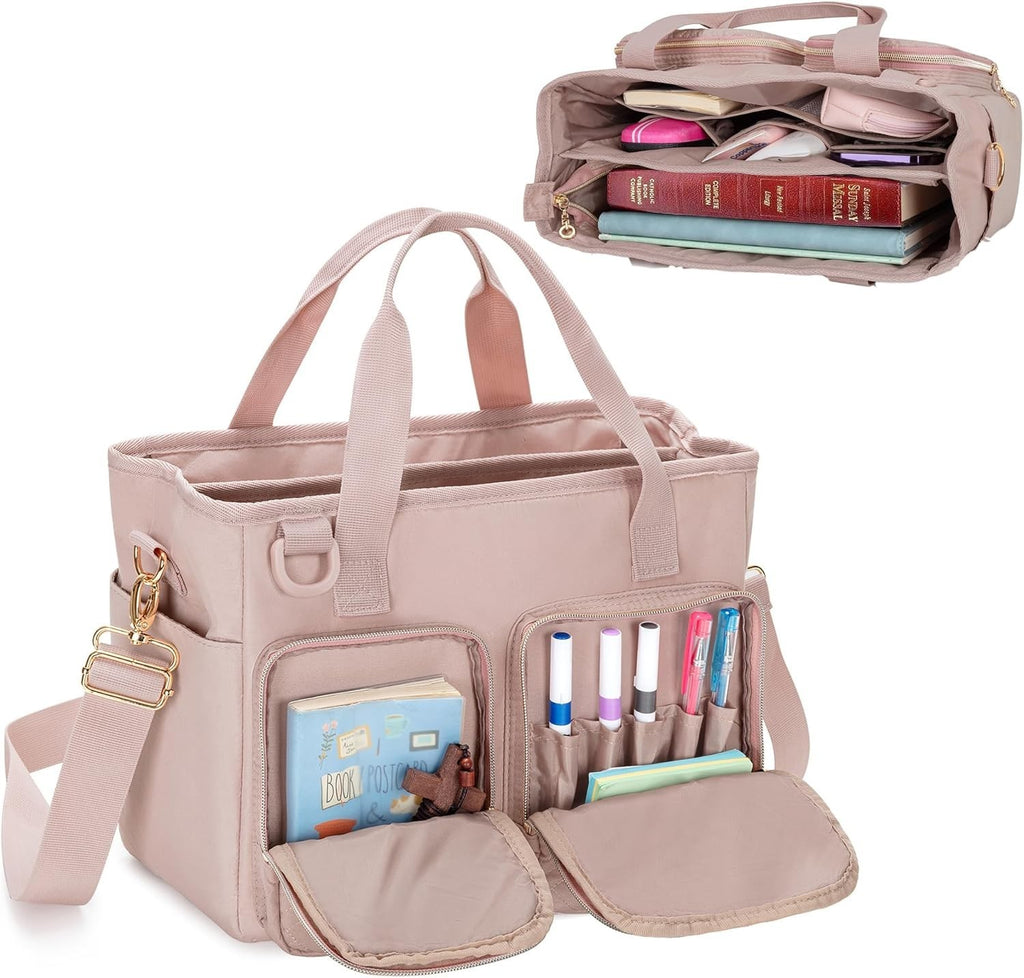 Teamoy Bible Tote Bag for Women, Cover Carrying Case Church Pink