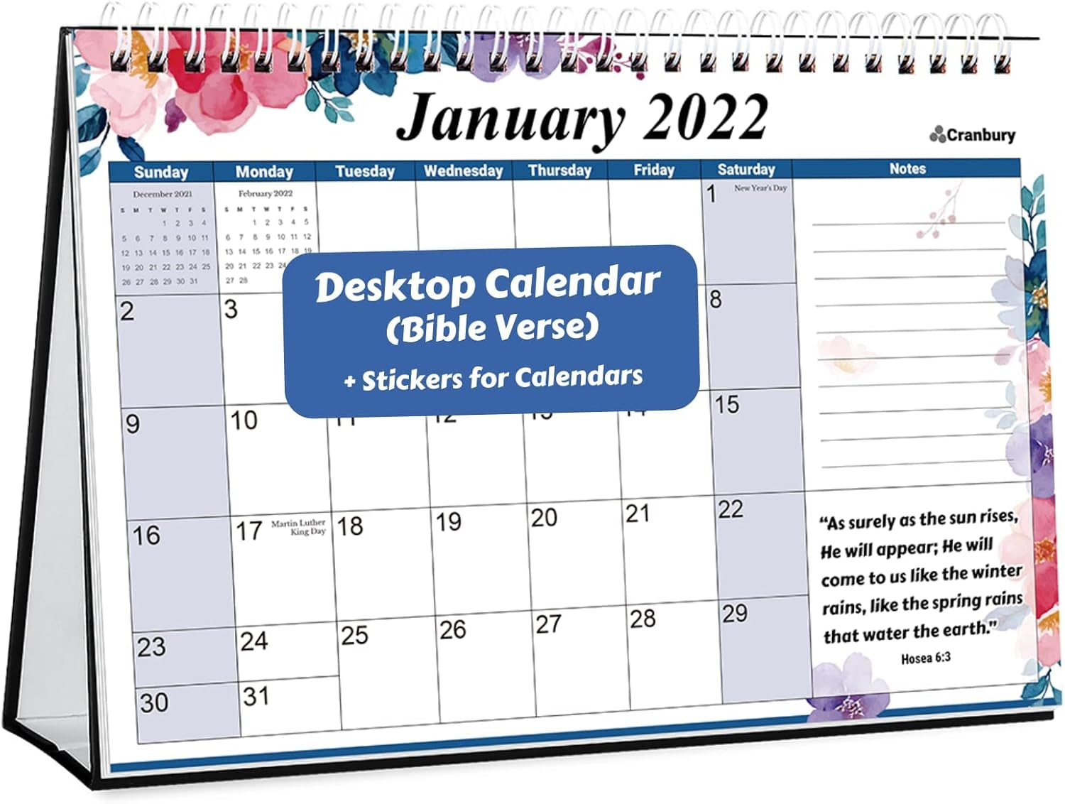 Standing Desk Calendar 2021-2022 - (Bible Calendar), Use Bible Verse Calendar from July 2021 to December 2022, Inspirational Desk Calendar 2022, Floral Designs, Christian Calendar 2021-2022