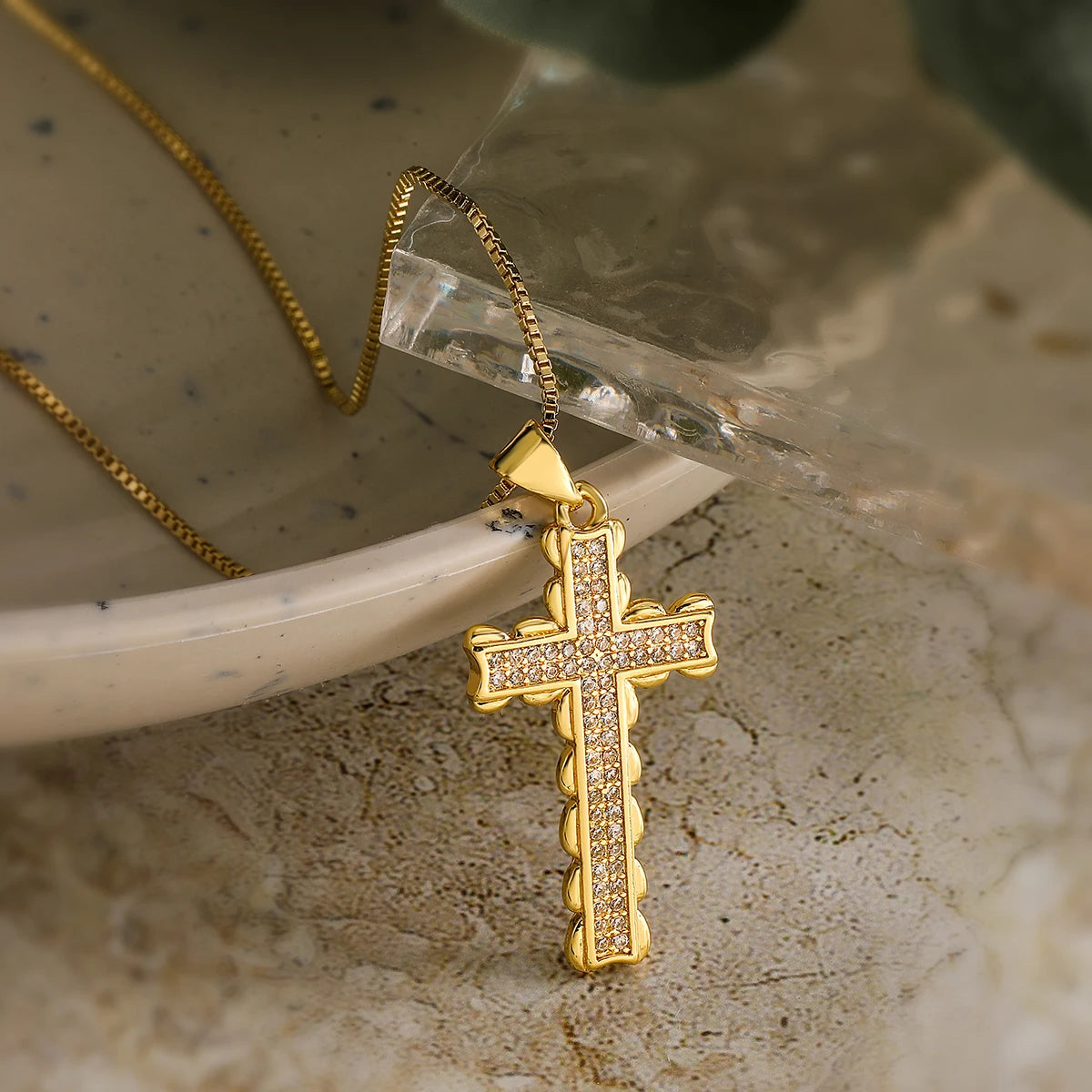 Gold Color Jesus Cross Pendant Stainless Steel Chain Necklace for Women Men Classic Design Christain Jewelry Gift