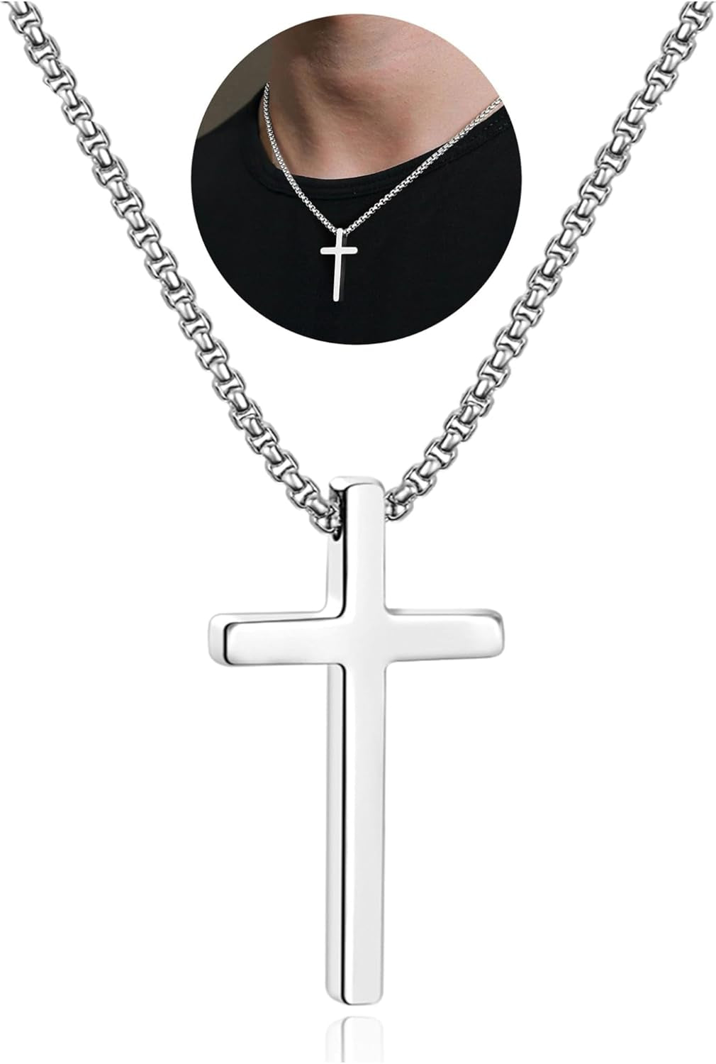 Easter Gifts for Men Boys Kids - Stainless Steel Cross Pendant Chain Necklaces for Men, Mens 16-30 Inches Chain Gold Silver Black Cross Necklace Boys Jewelry Gifts