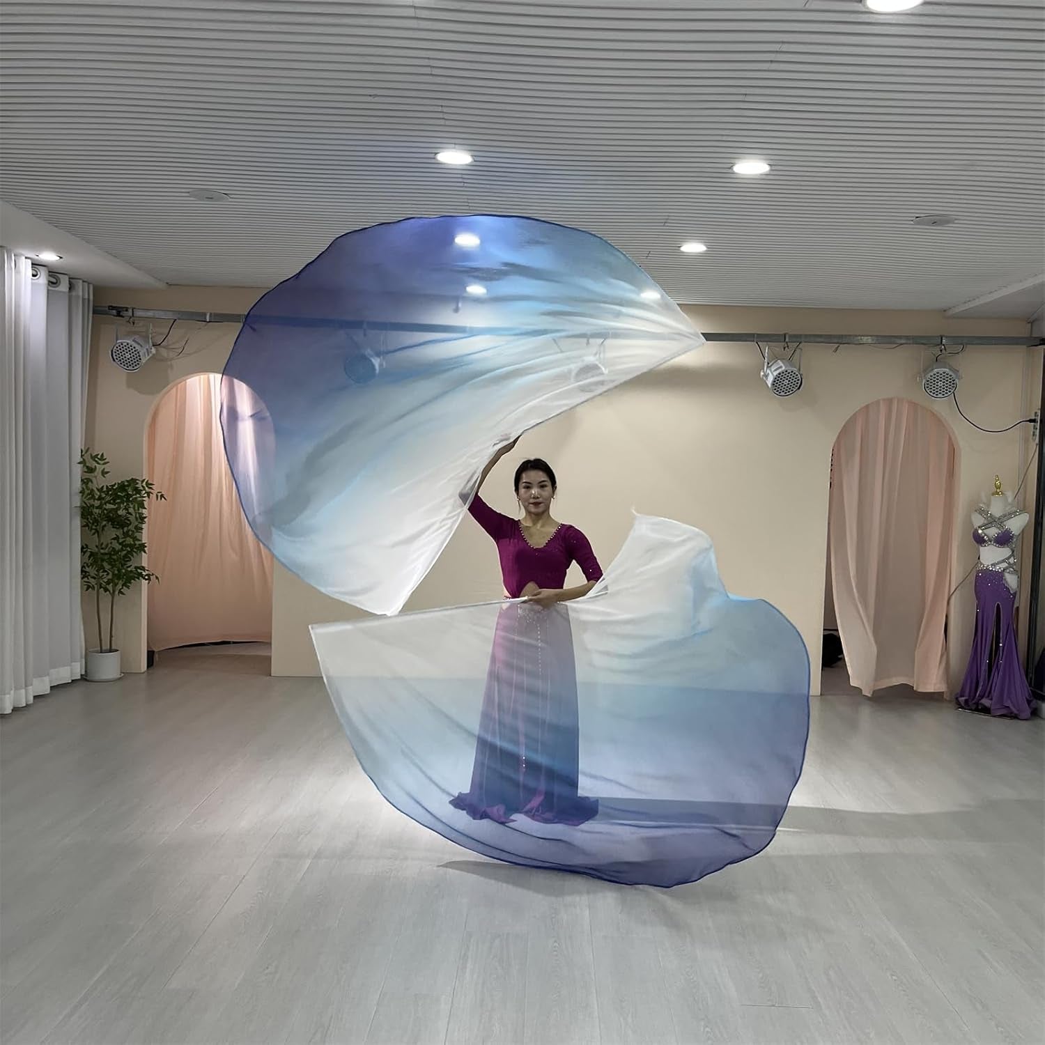 2PCS 55Inx75In Worship Flags Set for Church Praise Dance with Sticks (Blue)