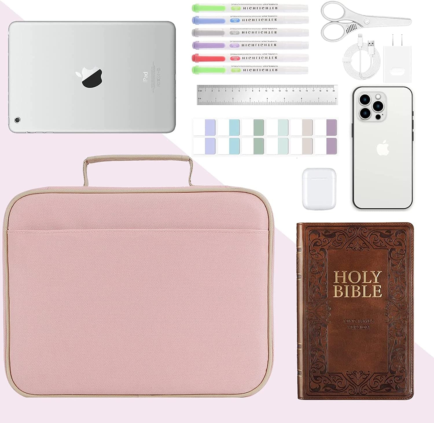Large Bible Covers Bible Case with Handle and Zippered Pocket, Carrying Book Case Church Bag Bible Protective, Gift for Mother Lady Women Men - Pink