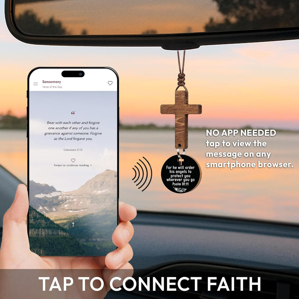 Cross for Car Mirror Hanging, Rear View Mirror Accessories - Scan Phone for Daily Bible Verse, Christian Car Accessories Charm, Christian, Easter, Religious Gifts for Men, Women