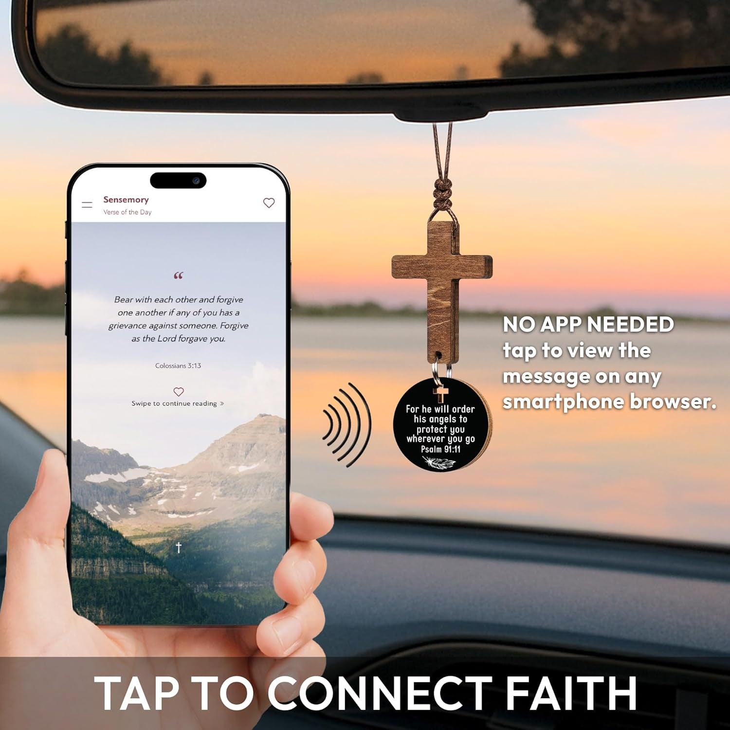 Cross for Car Mirror Hanging, Rear View Mirror Accessories - Scan Phone for Daily Bible Verse, Christian Car Accessories Charm, Christian, Easter, Religious Gifts for Men, Women