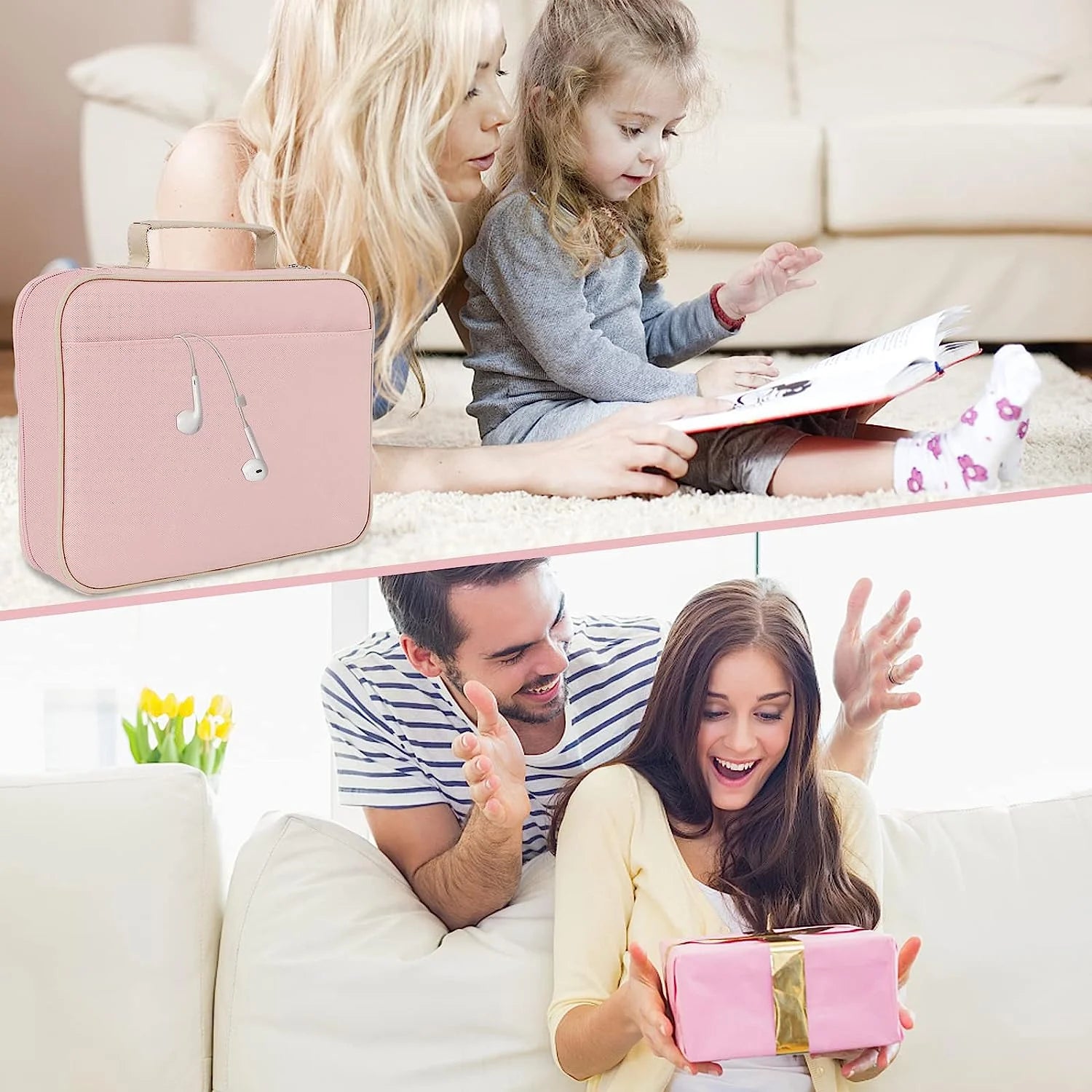 Large Bible Covers Bible Case with Handle and Zippered Pocket, Carrying Book Case Church Bag Bible Protective, Gift for Mother Lady Women Men - Pink